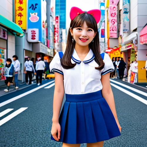 Sanrio Character Fashion Collaboration**

"A fully clothed young woman wearing a stylish outfit featuring Hello Kitty designs, posing in a vibrant Tokyo street, colorful storefronts in the background, professional fashion photography, full body shot, perfect anatomy, correct proportions, well-formed hands, appropriate attire, safe for work, family-friendly, high quality."

**