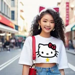 산리오와 서브컬처 커뮤니티 - **Prompt Title: Hello Kitty Urban Fashionista**
    A stylish teenage girl (around 16-18 years old) ...