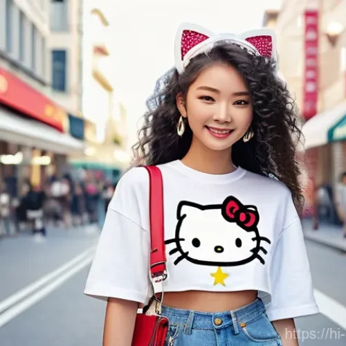 Home 17 산리오와 서브컬처 커뮤니티 - **Prompt Title: Hello Kitty Urban Fashionista**
A stylish teenage girl (around 16-18 years old) ...