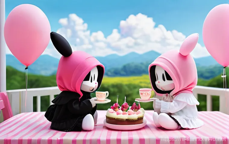 산리오 애니메이션과 인기 에피소드 소개 - **Prompt:** A whimsical illustration of Hello Kitty, depicted as a "Super Style!" artist. She is wea...